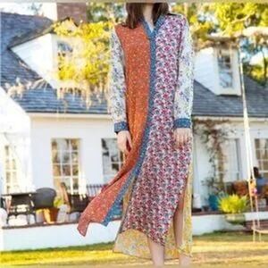 NWT Natural Life Esme Shirt Dress Rust Blue Mix Print Womens XS Boho Farm Floral